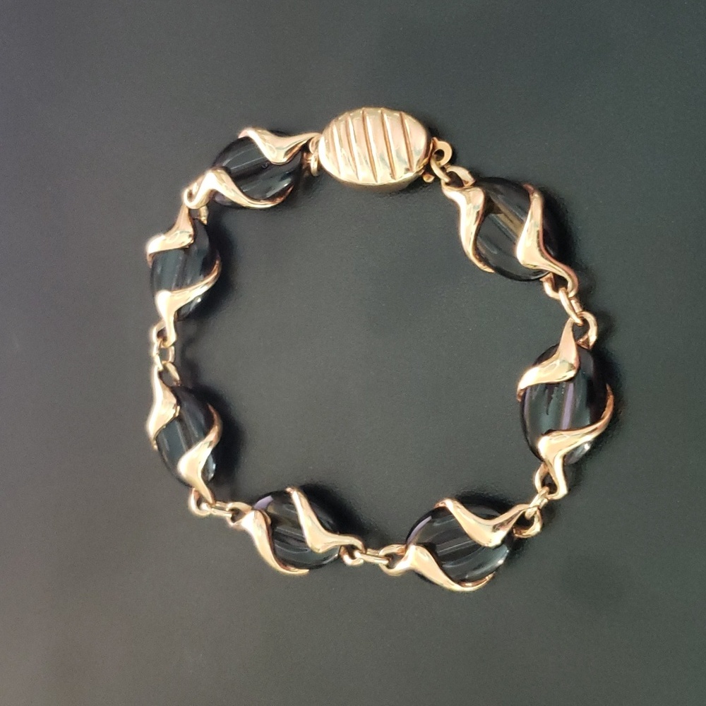 Swarovski black beads with gold accent bracelet